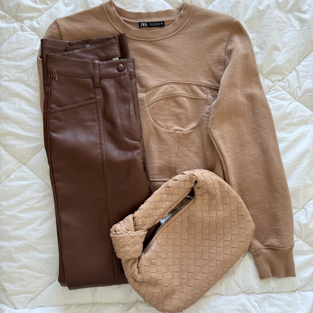 Zara Bustier Stitch Sweatshirt Beige Crewneck Cotton Size S Neutral - Picture 8 of 8